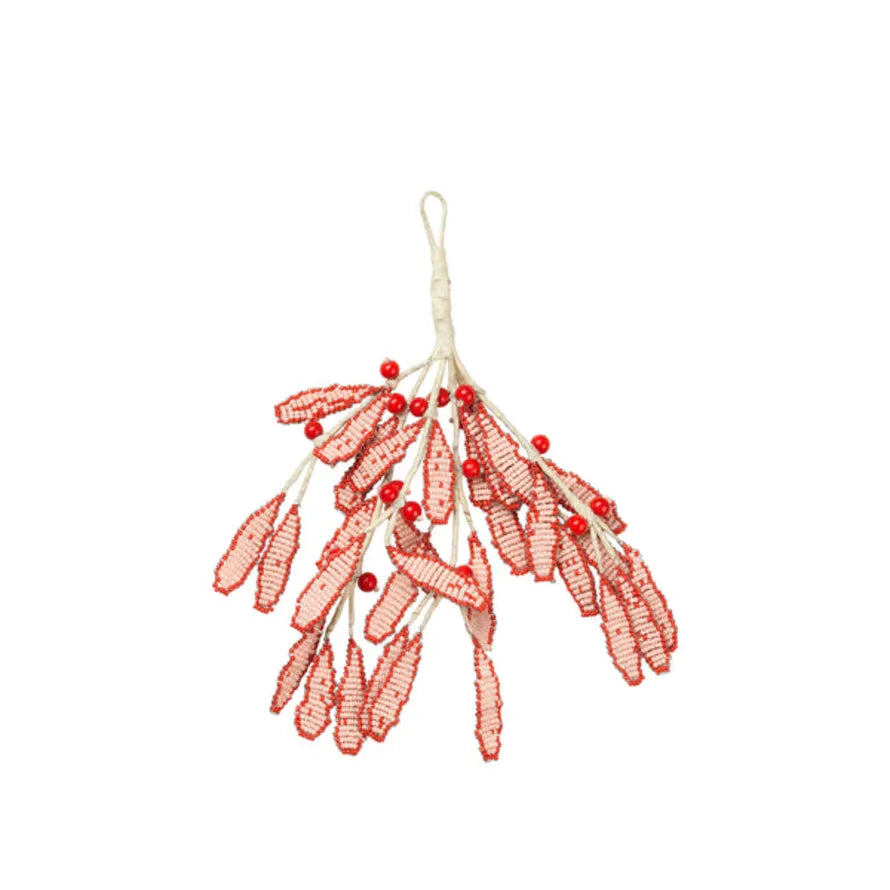 Mistletoe Pearl Ornament Pumpkin Orange, Glass pearls