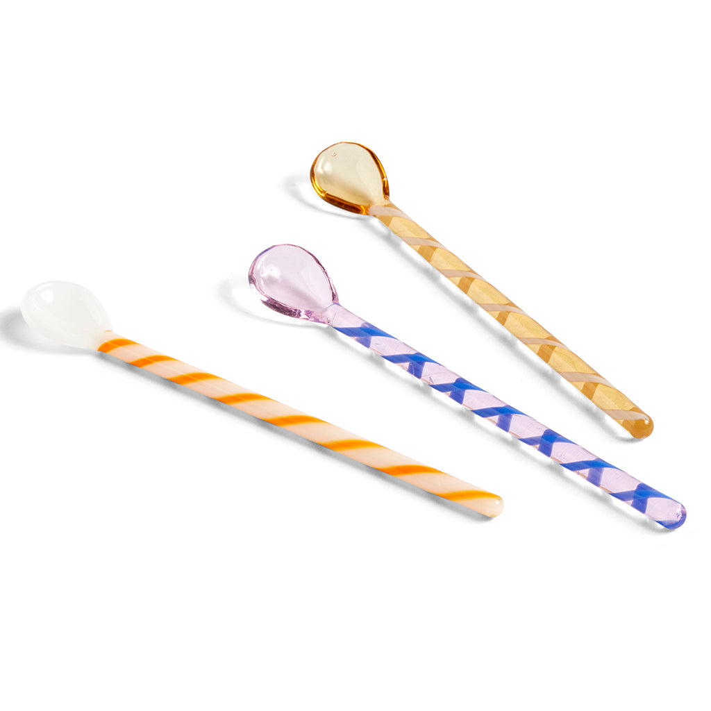 Set de 3 lingurițe Glass - Ambră, roz, alb