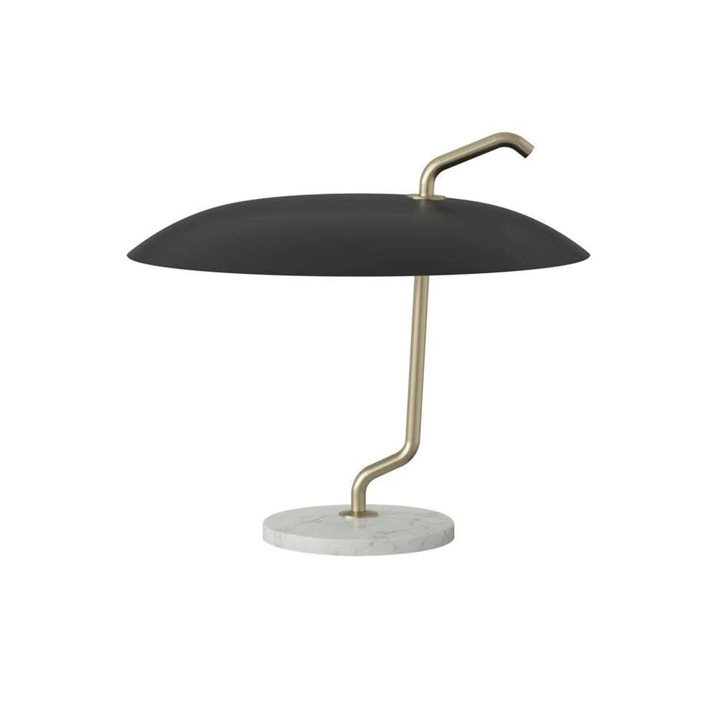 Lampă Model 537 - Structură alamă, reflector negru, bază marmură albă
