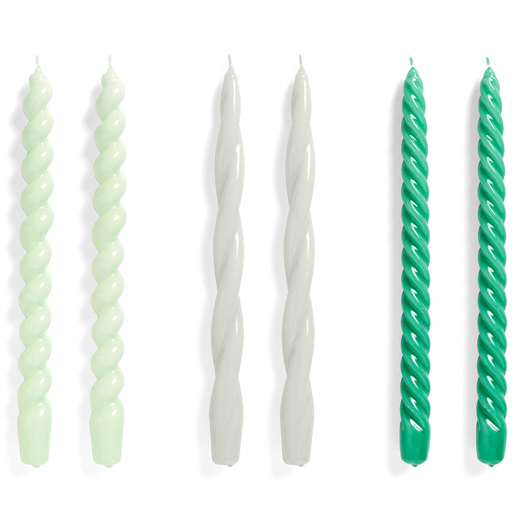 Set de 6 lumânări Long - Mentă, Gri deschis, Verde