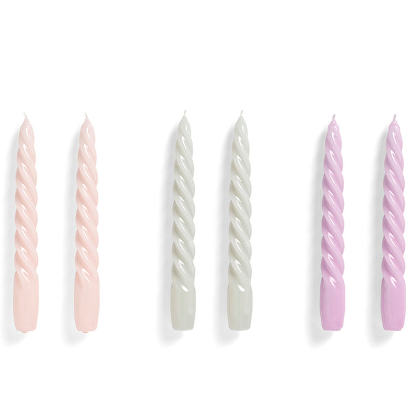 Set de 6 lumânări Twist - Light Rose, Light Grey, Lilac