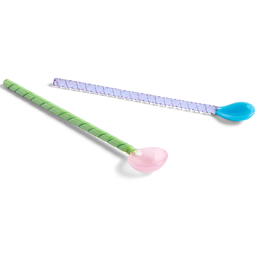 Set de 2 lingurițe Glass Twist - Turcoaz, roz deschis