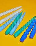 Set de 6 lumânări Twist - Verde, Bleu, Gri deschis
