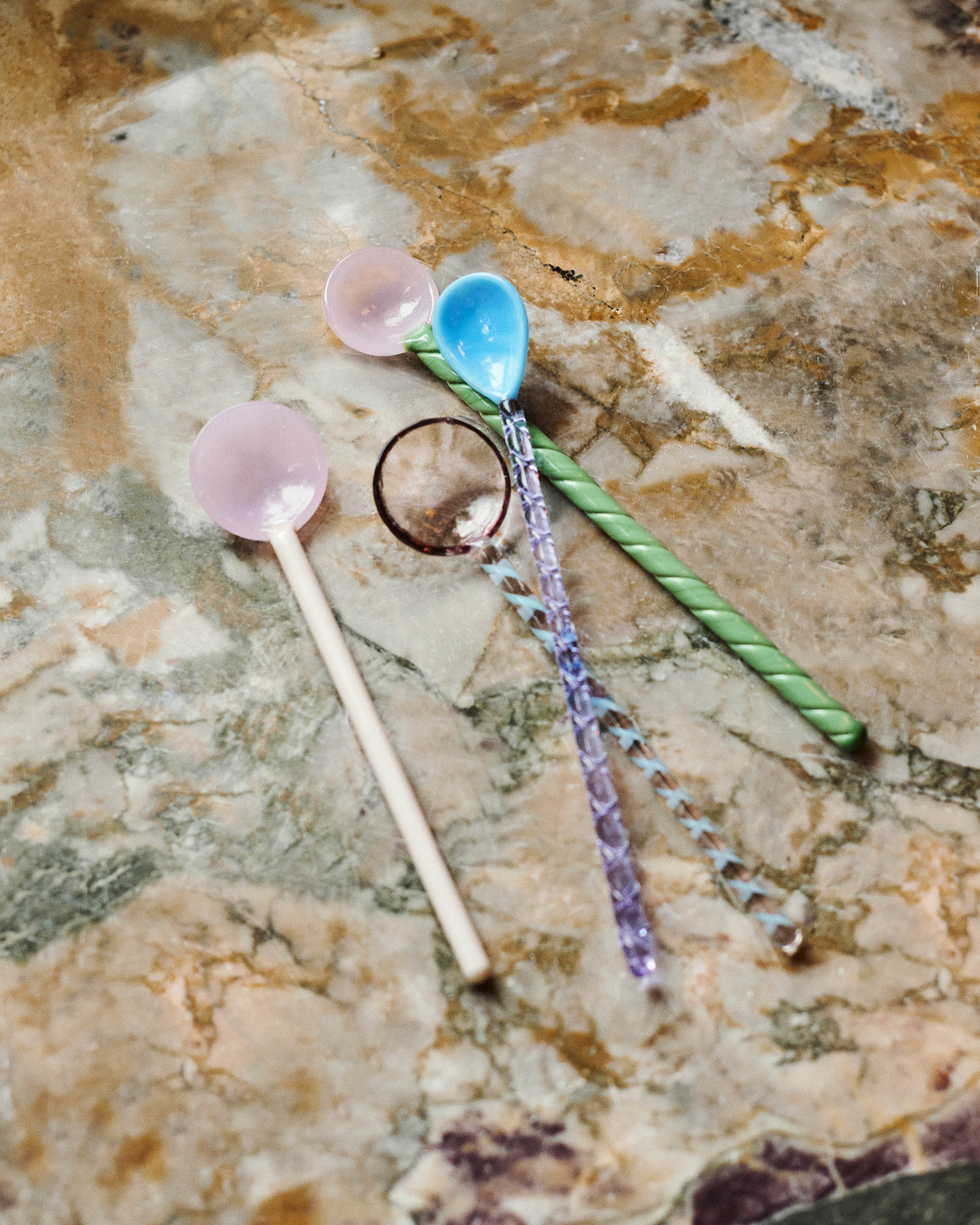 Set de 2 lingurițe Glass Twist - Turcoaz, roz deschis