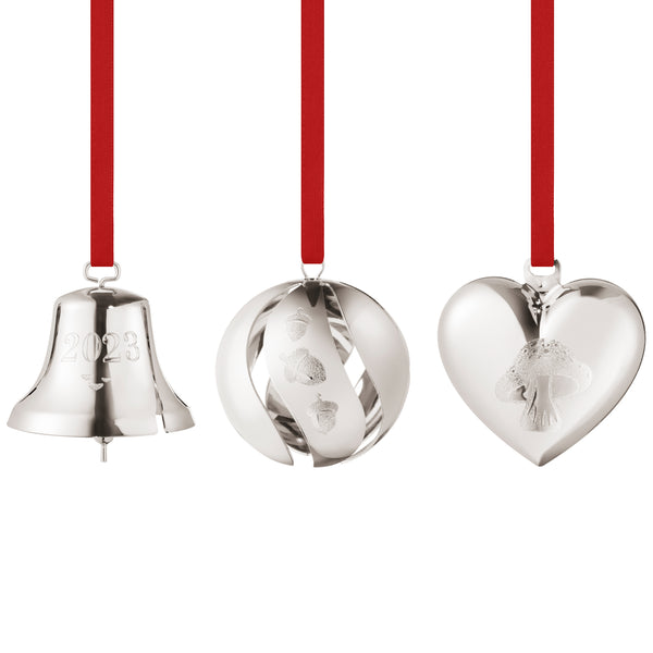 Gift Set, Bell, Ball and Heart, 3pcs - Palladium Plated Brass