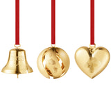 Gift Set, Bell, Ball and Heart, 3pcs - Gold Plated Brass