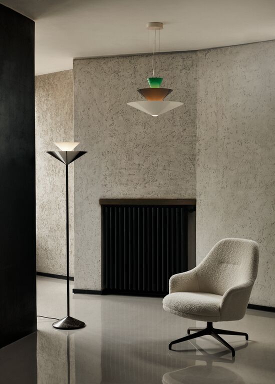 Gio LN28 Floor Lamp - Emperador Marble and Dark Chrome