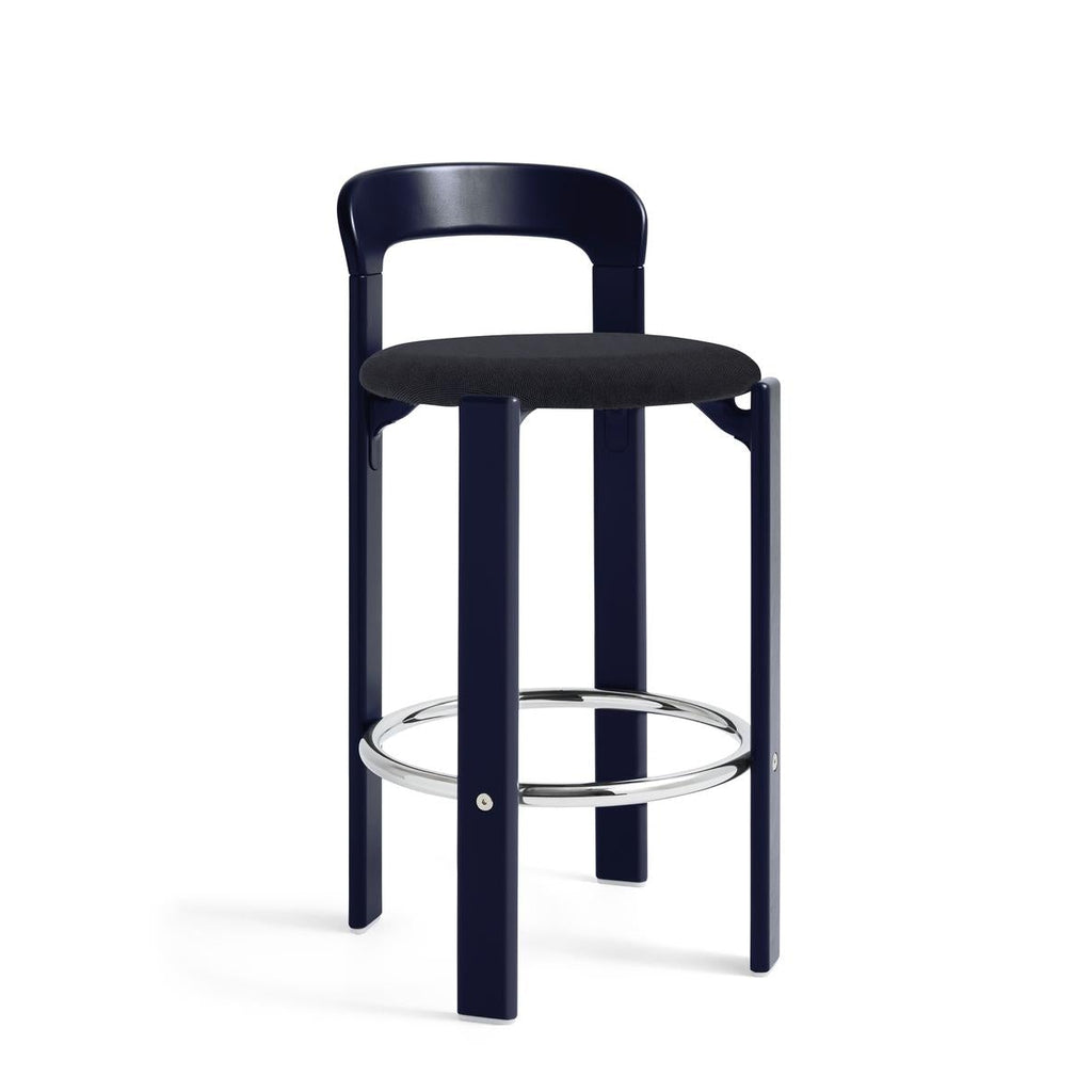 Rey Bar Stool H65 Upholstered Seat - Deep Blue