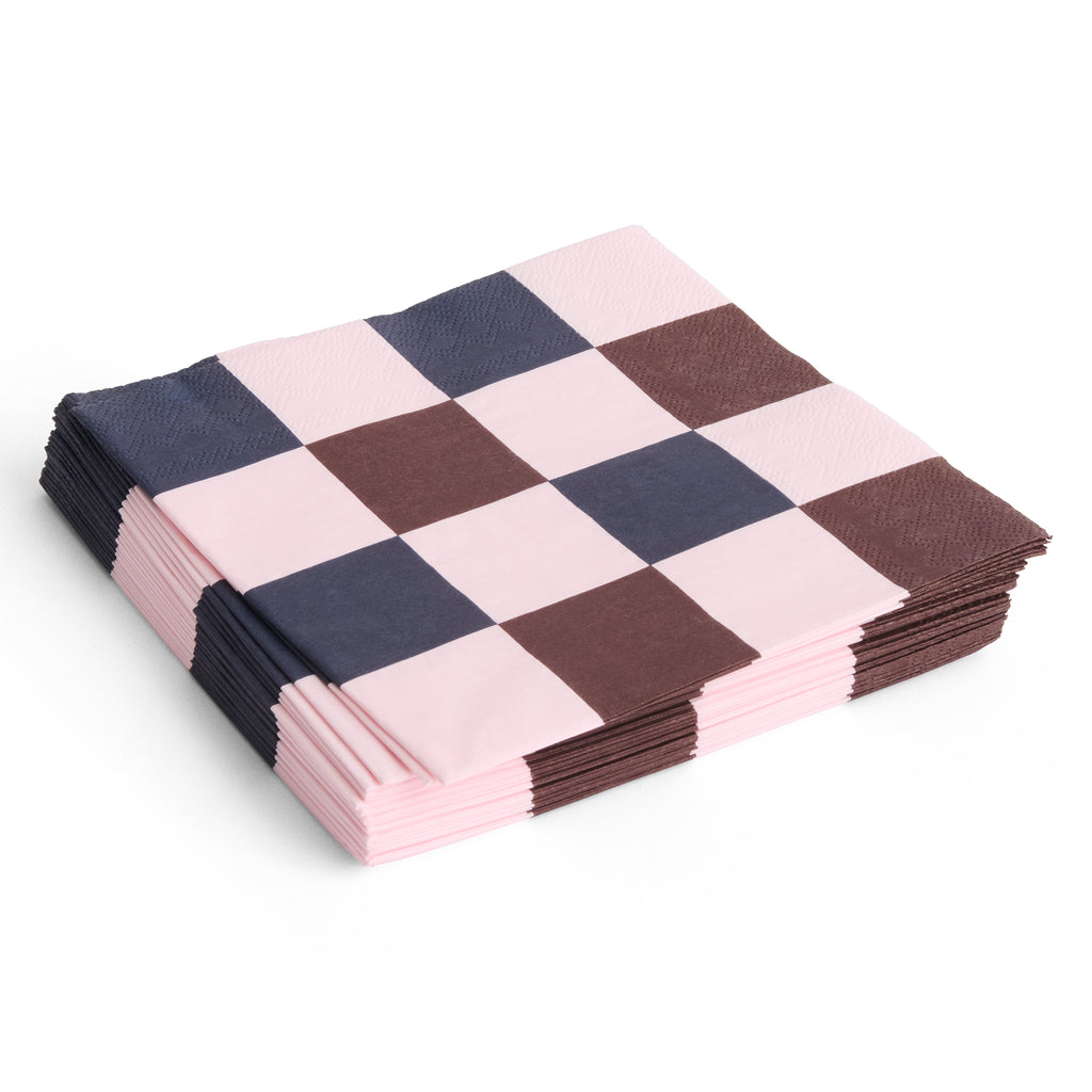 Pattern Napkins - Set of 20 - Light pink, bordeaux and black M check