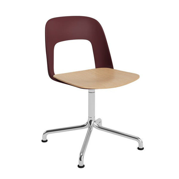 Scaun Layout 152, baza aluminiu 4-star rotativa, spatar Bordeaux, sezut furnir stejar