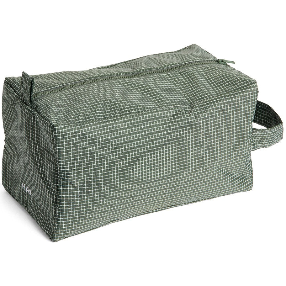 Grid Wash Bag - Medium - Dark green