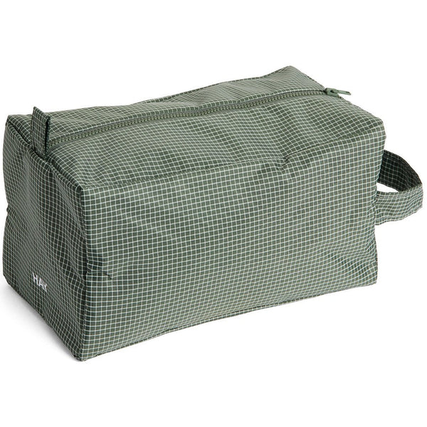 Grid Wash Bag - Medium - Dark green