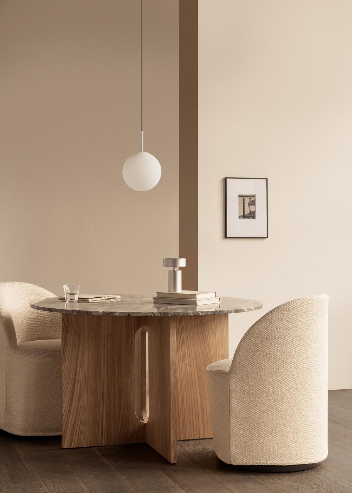 Masă de dining Androgyne 120, Stejar natur / Piatră kunis brescia