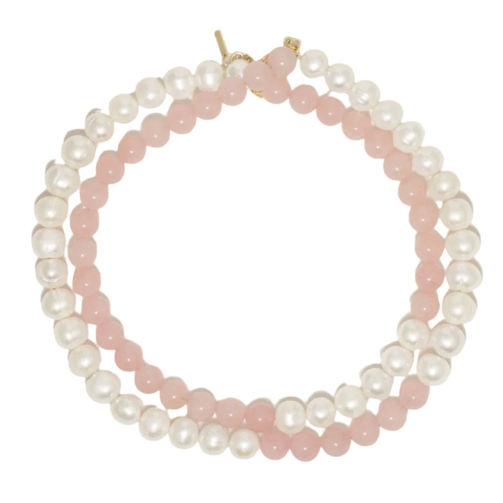 Colier Bells of the Wild Pearl and Rose Quartz Bead Gold Vermeil