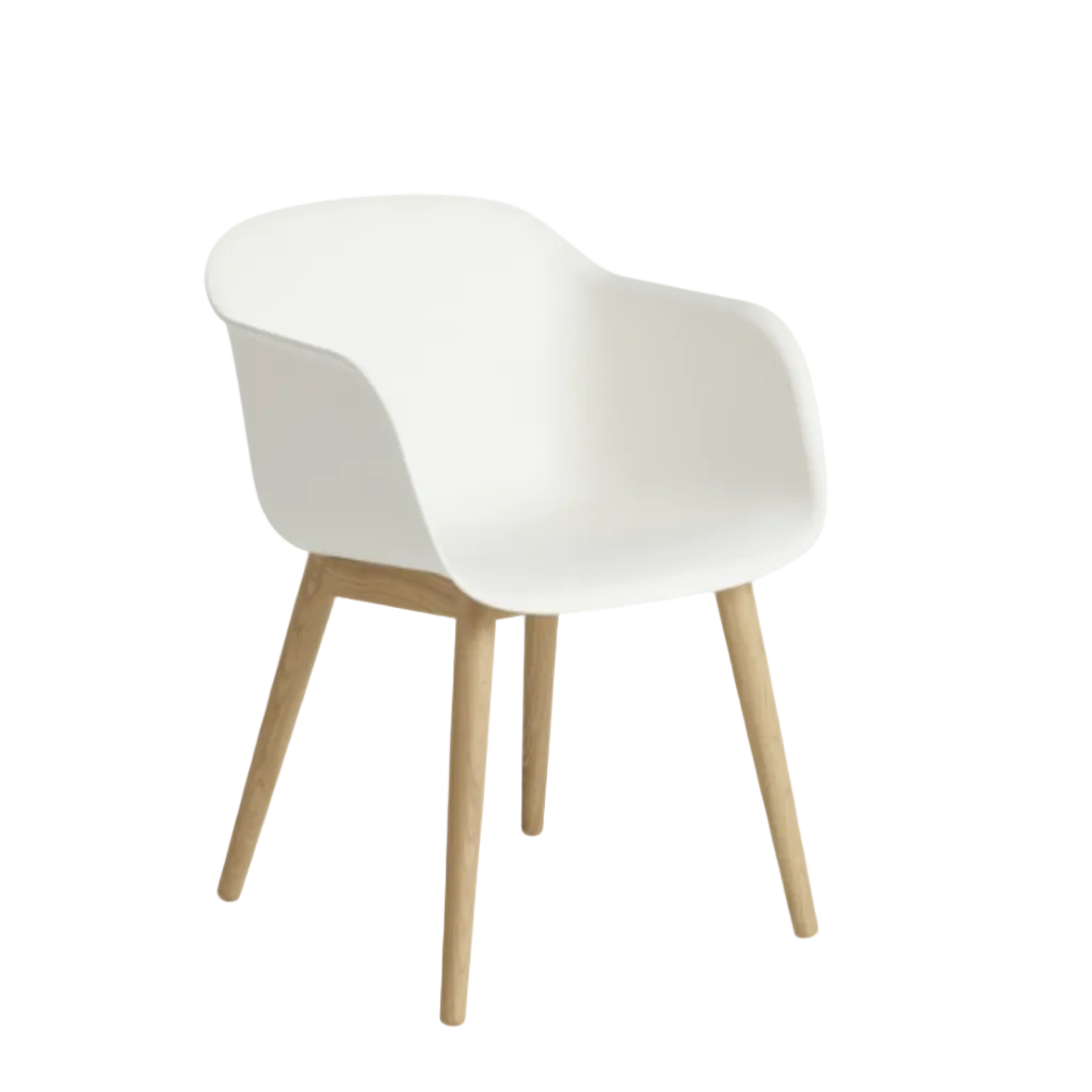 Fiber Armchair White, Wood Base
