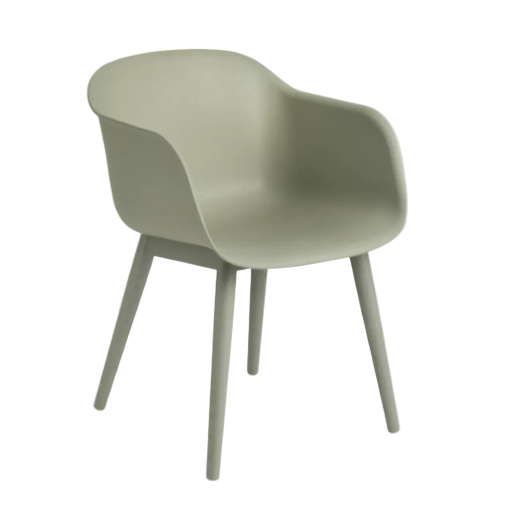 Fiber Armchair Dusty Green, Wood Base