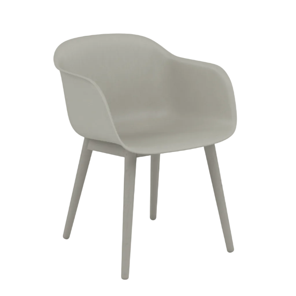 Fiber Armchair Grey, Wood Base