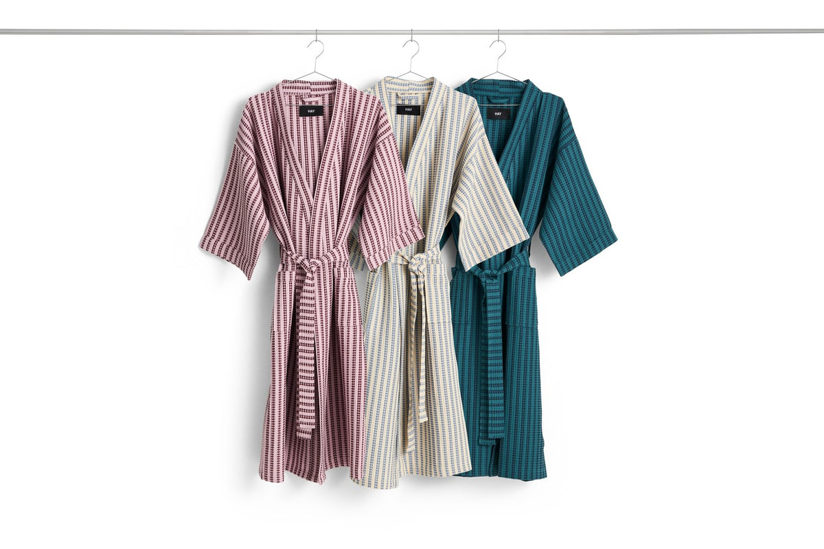 Waffle Bathrobe-Stripe dusty blue
