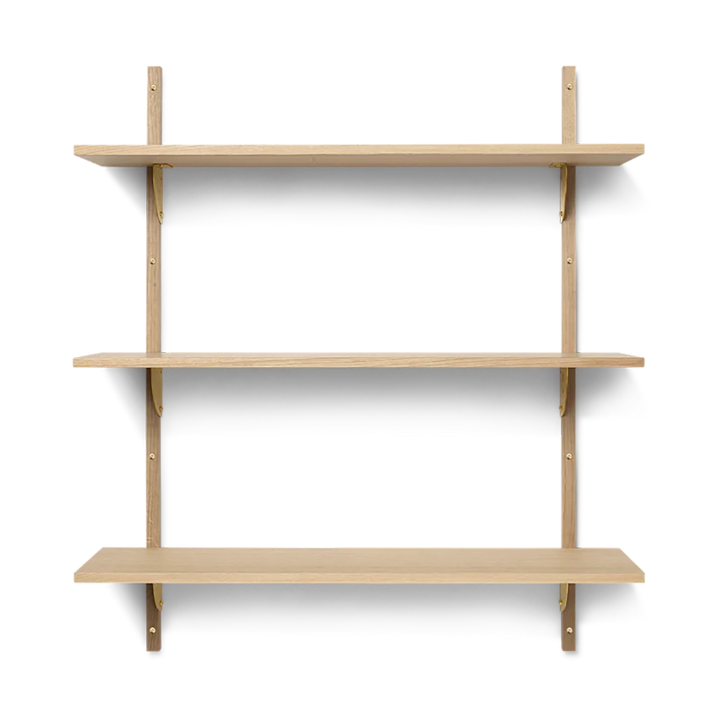 Sector Shelf - Triple - Wide - Natural Oak/Brass