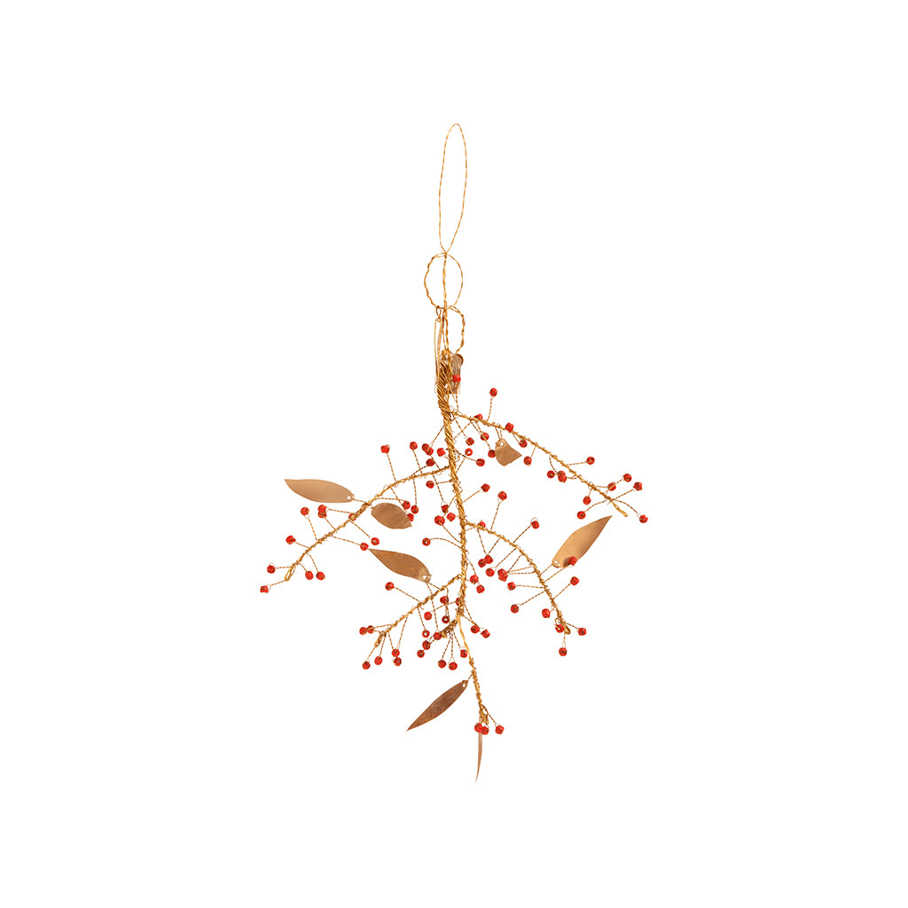 Ornament Brass & red berry branch - Mic