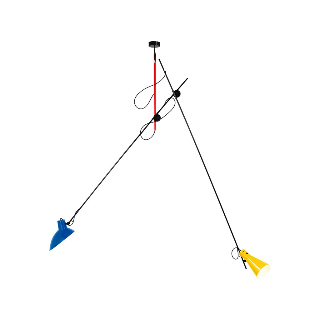 Corp de iluminat suspendat VV Cinquanta - Structură Mondrian, reflectoare galben și albastru