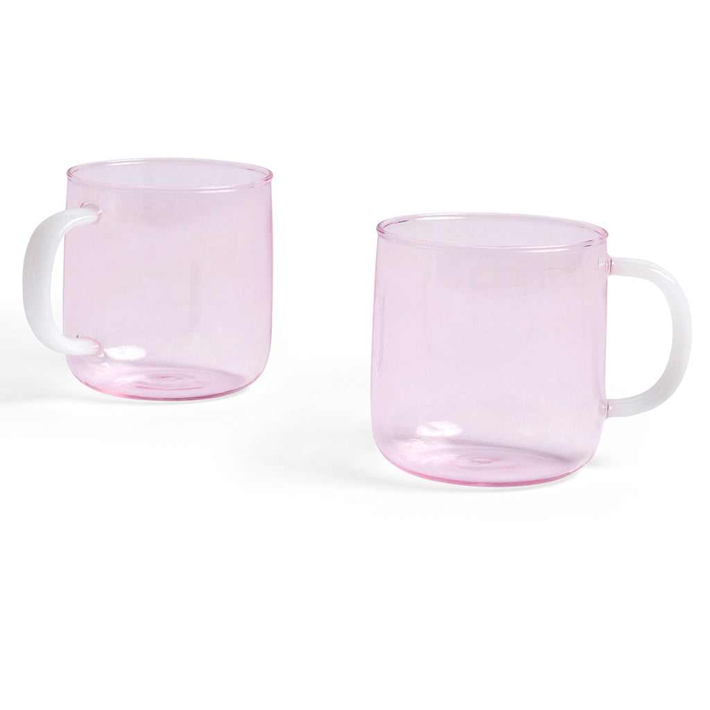 Borosilicate Mug Set of 2 - Pink with White Handle