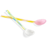 Glass Spoons-Flat Set of 2 - Light pink and white