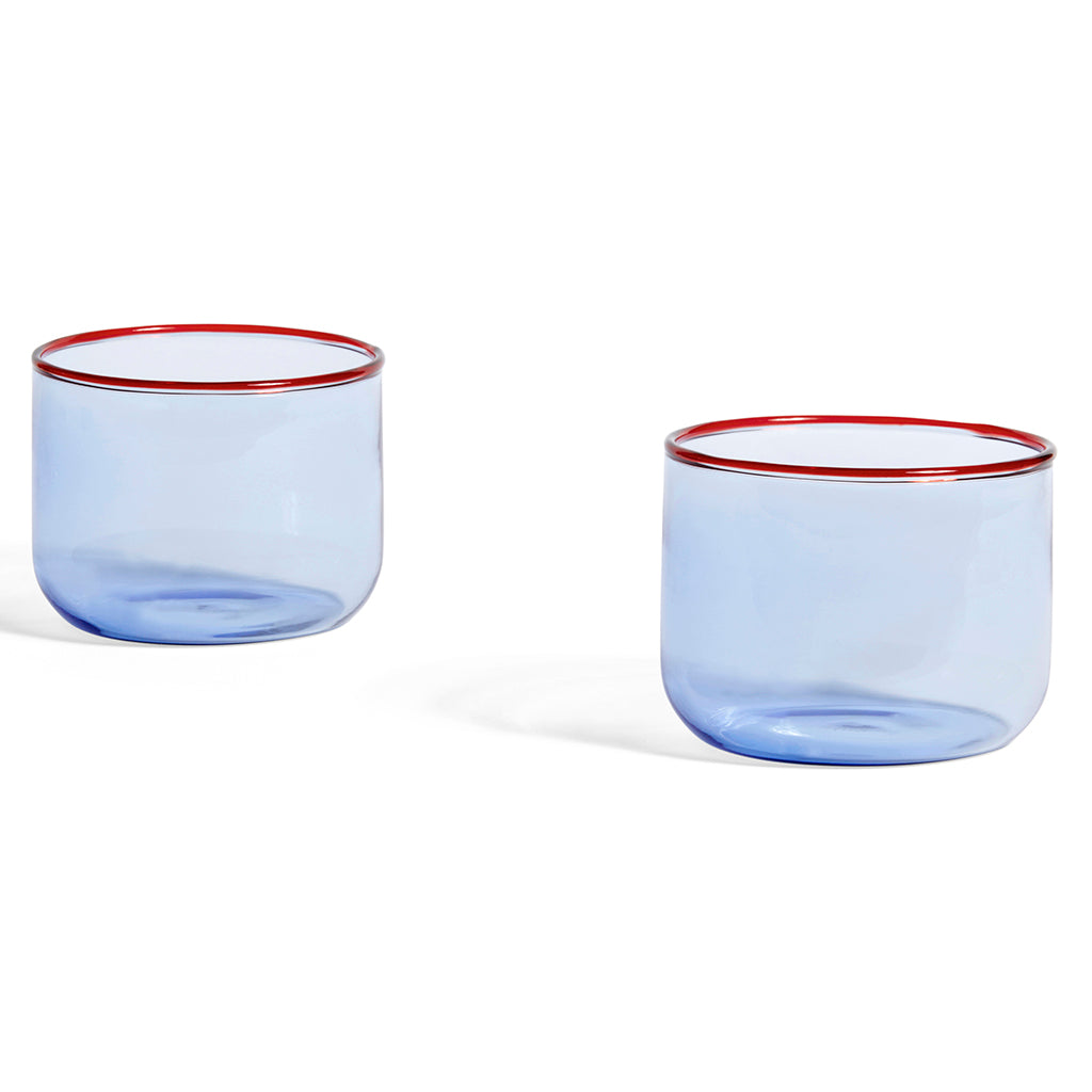 Pahar Tint Glass Set de 2 - Albastru deschis cu roșu