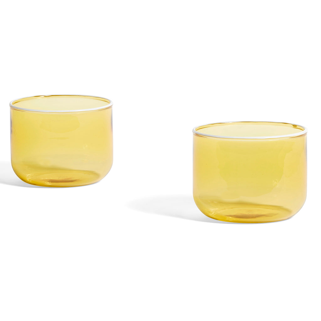 Tint Glass Set of  2 Light yellow with white rim