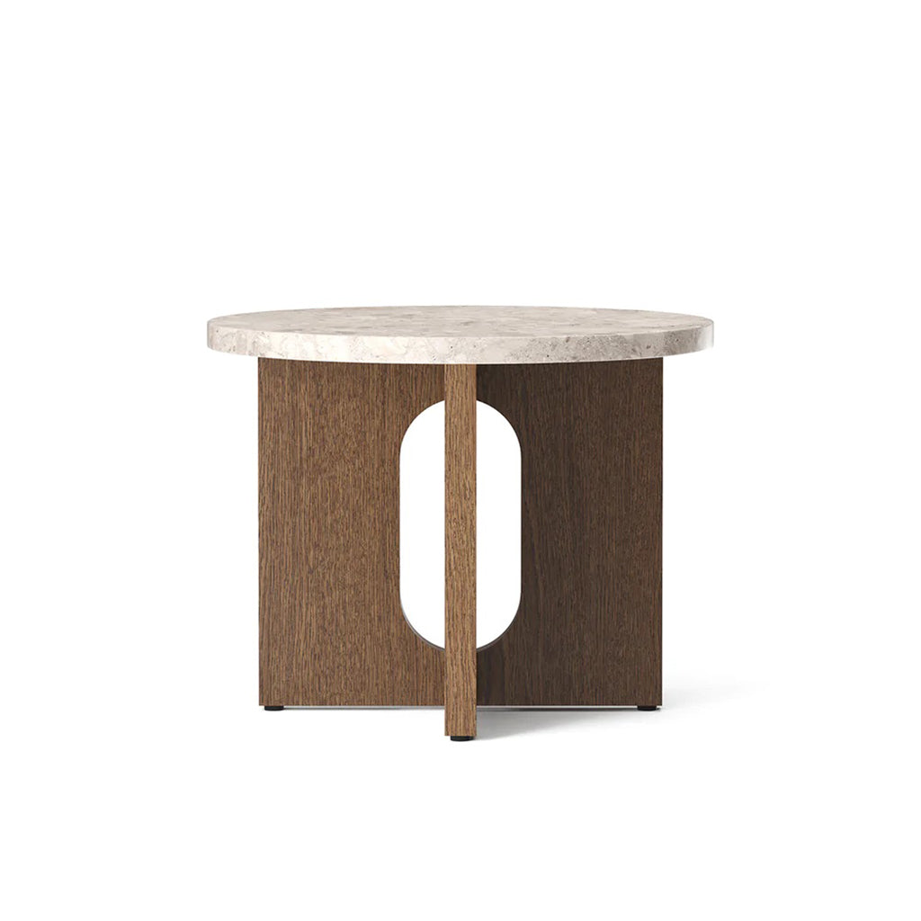 Androgyne Side Table, Ø50 - Dark stained Oak, Kunis Breccia sand