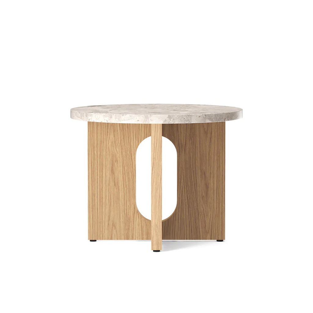Androgyne Side Table, Ø50 - Natural Oak, Kunis Breccia sand