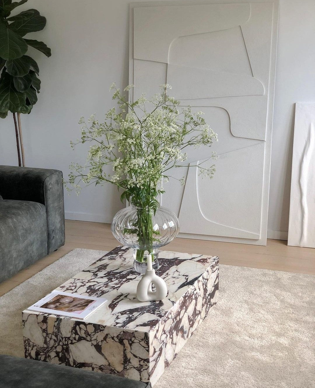 Plinth Low - Rose marble Calacatta viola